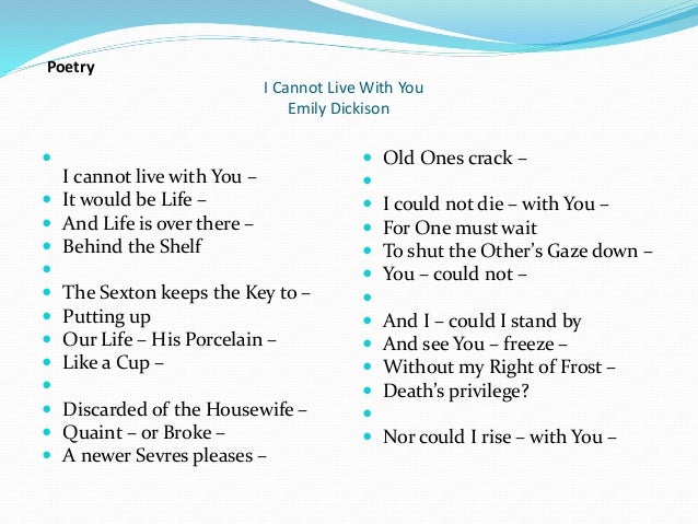 i cannot live with you gradesaver i felt a funeral in my brain
